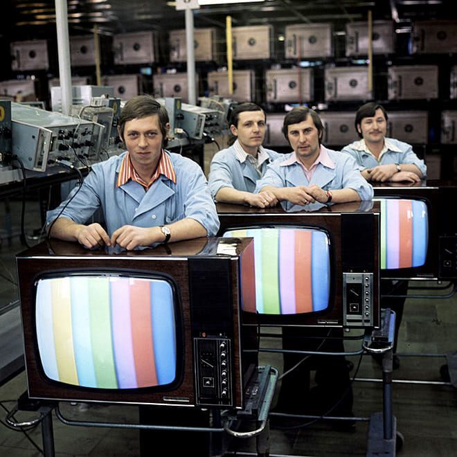 Factory manufacturing color TVs in the USSR, 1970's