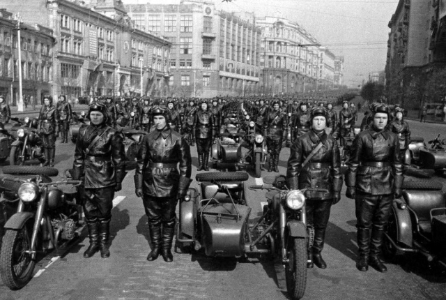 ''Motorcycle Parade''. Photo by Emmanuil Evzerikhin, Moscow, USSR, 1940
